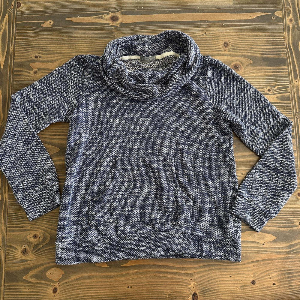 Women's Loveappella Blue White Marled Cowl Neck Sweater Size M Long Sleeve Pull